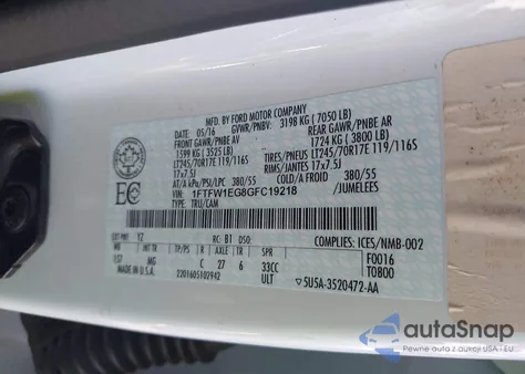 2016 Ford F-150 Xlt z USA, uszkodzony, nr VIN 1FTFW1EG8GFC19218